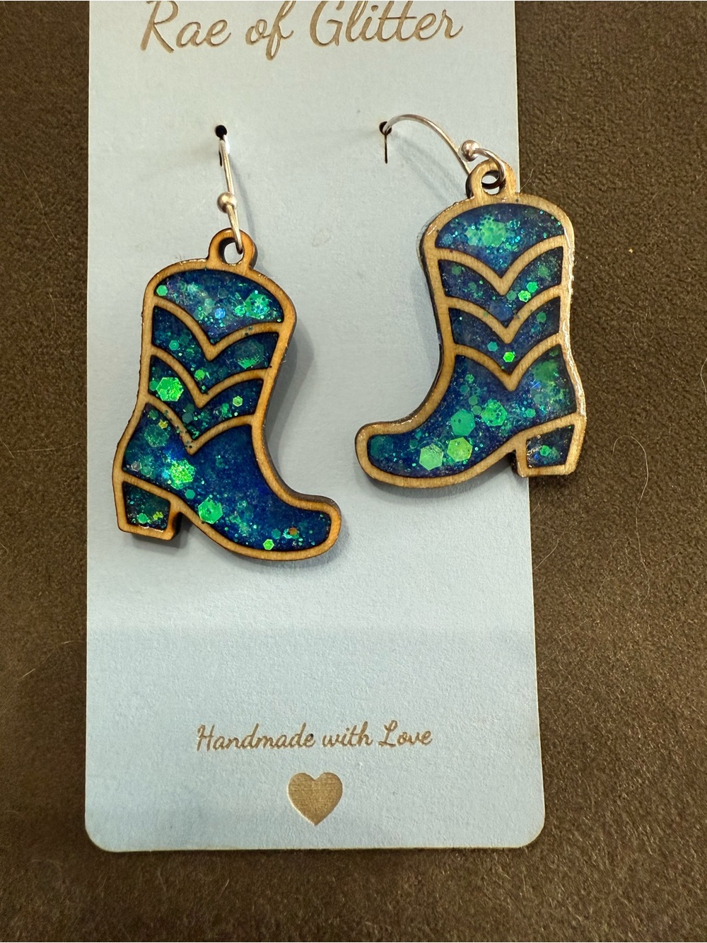 Blue & Green Glitter Cowboy Boot Earrings